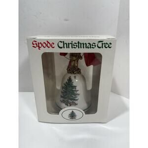 Spode Christmas Tree 2002 Annual Bell with Teddy Bear Topper Ornament Red Ribbon